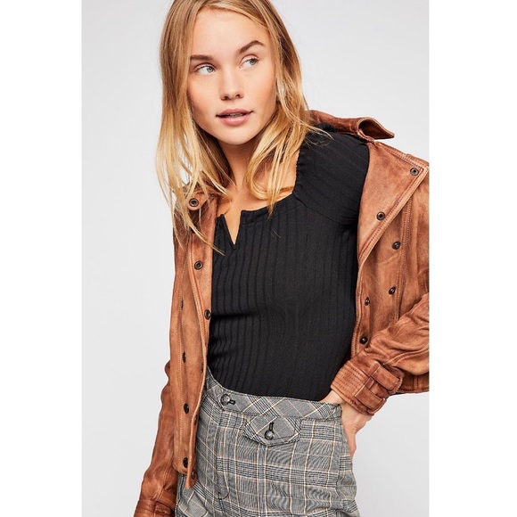 Free People Avis Leather Jacket 